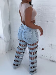Sexy Cut Out Straight Leg Jeans