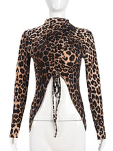 Leopard Print Drawstring Crop T Shirt