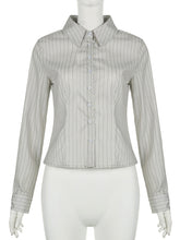 Casual Stripe Blouse Long Sleeve Slim Fit Shirt