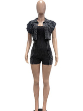 Casual Pocket Patchwork Lapel Romper Two Pieces Set