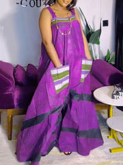 Sexy Striped Print Sleeveless Loose Wide Leg Jumpsuit