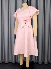Elegant Jacquard Puff Sleeve Party Evening Dress