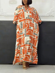 Casual Lantern Sleeve Print Loose Holiday Long Dress