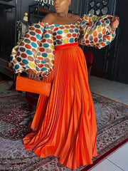 Casual Loose High Waist Pleated Maxi Skirt