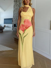 Spaghetti Strap Flower Print Slim-Fit Maxi Dress