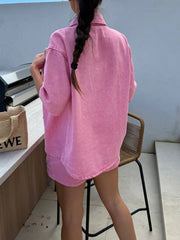 Casual Loose Denim Shirts and Shorts Two Piece Set
