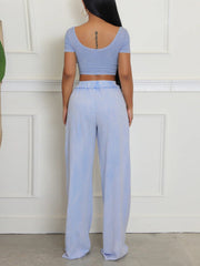 Casual Crop Top Stretch Pant Sports Sets