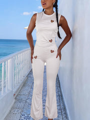 Heart Hollow Sleeveless Top High Waist Pant Set