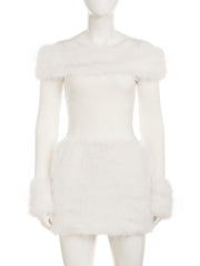Sexy Off Shoulder Long Sleeve Fluffy Mini Dress