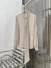 Fashion Ribbon See through Long Sleeve Silk Blouse
