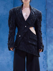 Solid Patchwork Button Hollow Out Blazer
