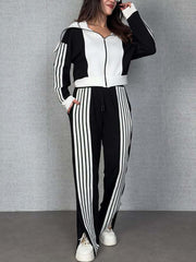Fashion Sports Style Striped Jacket and Pants Set