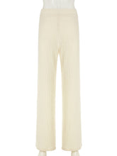 Casual Elastic Waist Ribbed Wide Leg Pants