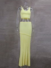 Fashion Knit Crop Top High Waist Maxi Skirt Set