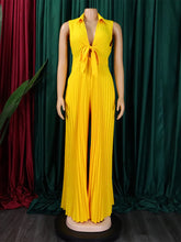 Turn-down Collar Lace-up Pleated Wide Leg Jumpsuit