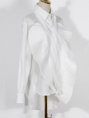 Irregular Ruffle Patchwork Shirt Blouse