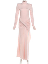 Sexy High Collar Slim Pleated Front Slit Dress