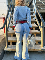 Side Striped Zipper Jacket and Flare Pants Sets