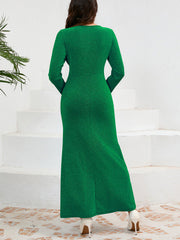 Casual Round Neck Ruched Maxi Dress