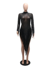 Sexy Mesh Sheer Rhinestone Tassel Bodycon Dress