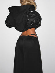 Fashion Rhinestone Cropped Hoodie Straight Pants Set