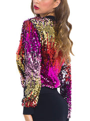 Casual Cropped Sequin Gradient Color Jacket