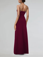 Sexy High Slit Chain Spaghetti Strap Maxi Dress