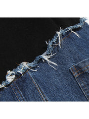 Fashion Irregular Hem Denim Patch Sweatshirt