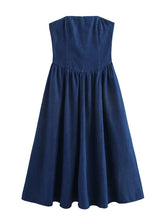 Fashion High Waist Pleated Strapless Denim Dress