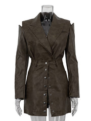 Fashion PU Leather Jacket And Mini Skirts Sets