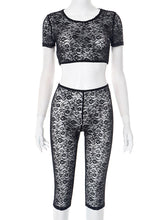 Sexy Lace See Through Crop Top Capri Legging Set