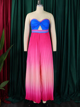 Gradient Color Print Pleated Strapless Jumpsuit