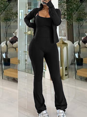 Zipper Cardigan Coat Jumpsuit Sports Casual Set