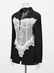 Fashion Deconstructed Lace Patchwork Lapel Blazer