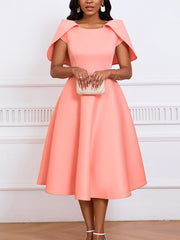 Solid Color Short Sleeve Cape Dress