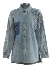 Rhinestone Loose Denim Shirt Jacket