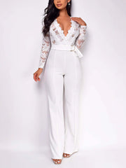 Elegant Deep V-neck See Through Lace Jumpsuit