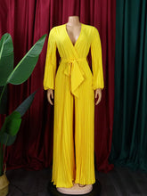 Elegant V Neck Pleated Wide Leg Jumpsuit