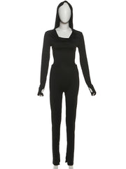 Sexy Hooded Hollow Out Long Sleeve Tight Jumpsuit
