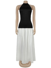 Elegant Halter Contrast Backless Maxi Dress