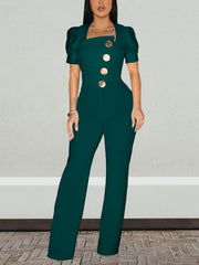 Fashion Button Decor Wide Leg Jumpsuits