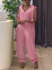 Casual Sleeveless Bow Shoulder Strap Jumpsuit