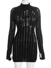 Fashion Hollow Out Knit Sweater Mini Dress