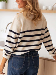 Casual Crew Neck Long Sleeve Stripe Pullover Sweater