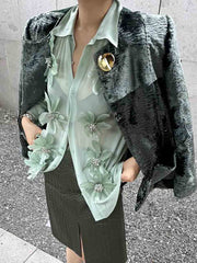 Solid Flower Decoration Chiffon Shirt