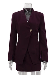 Elegant Cinched Waist Slim Blazer And Mini Skirt Suit