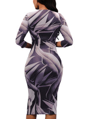 Fashion V-neck Print Bodycon Mid Dress