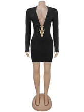 Sexy Deep V Long Sleeve Bodycon Mini Dress