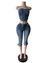 Fashion Lace-up Denim Vest Cropped Jeans Set