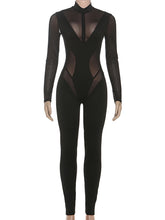 Sexy Zipper Sheer Mesh Patchwork Jumpsuits